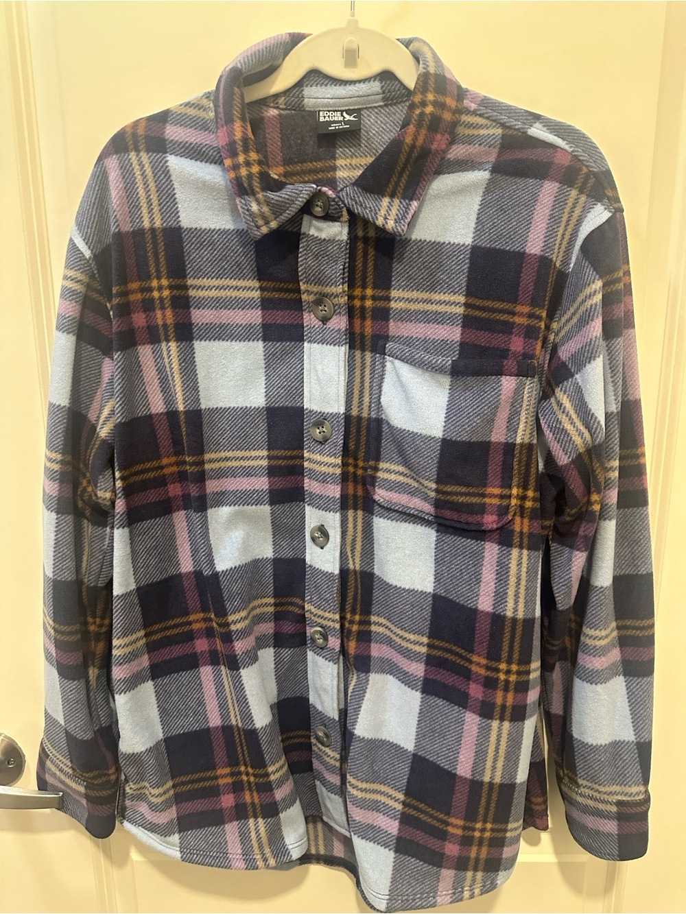 Light Blue Plaid Button-Front Shirt Jacket